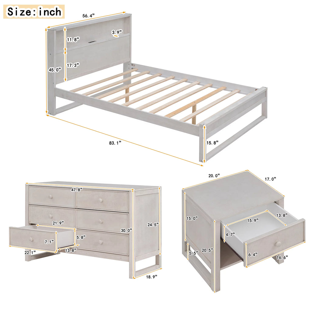 Full Size Platform Bed with Nightstand and Dresser Y638