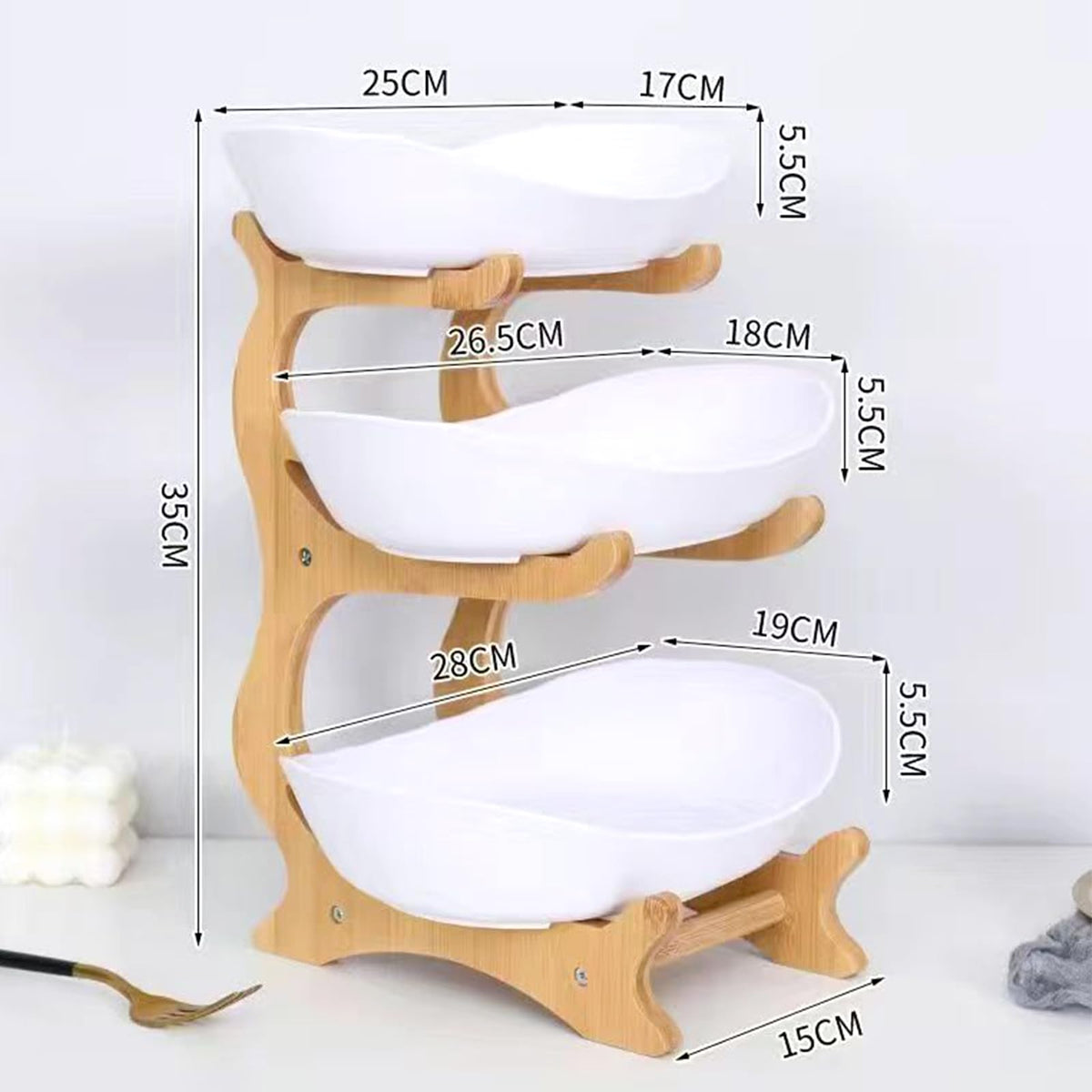 3-Tier Oval Fruit Basket with Bamboo Stand G427270