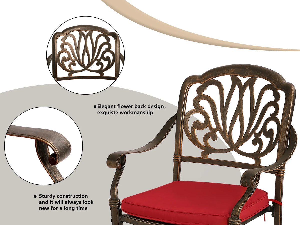 5 Piece Cast Aluminum Patio Dining Set with Red Cushion R912