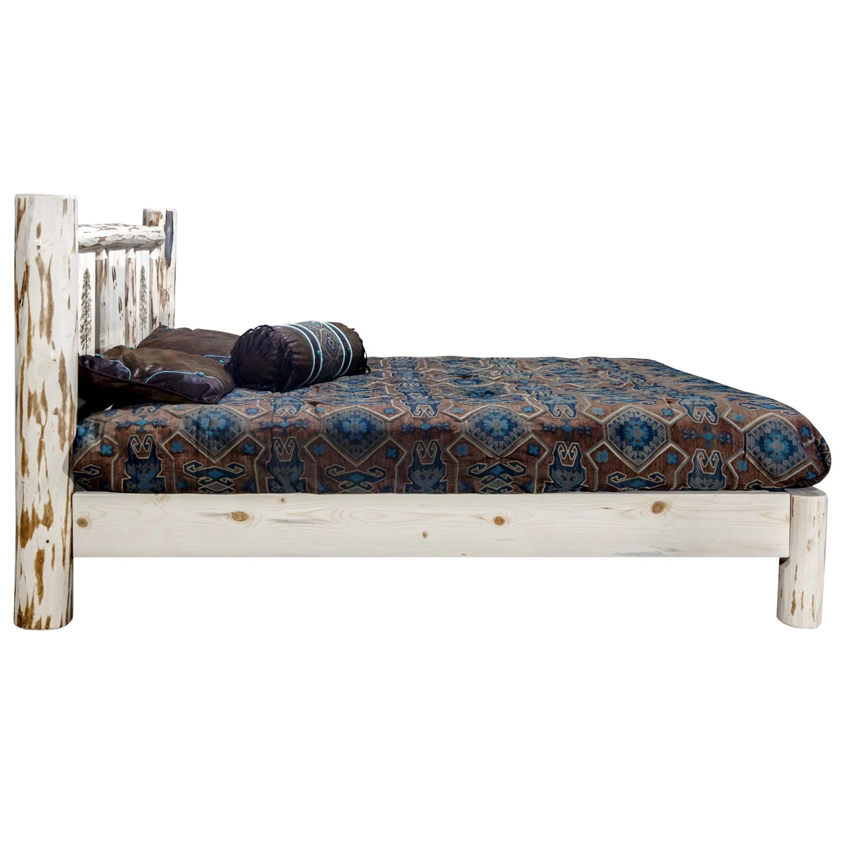 Full Platform Bed with Laser Engraved Pine Tree Design F92654