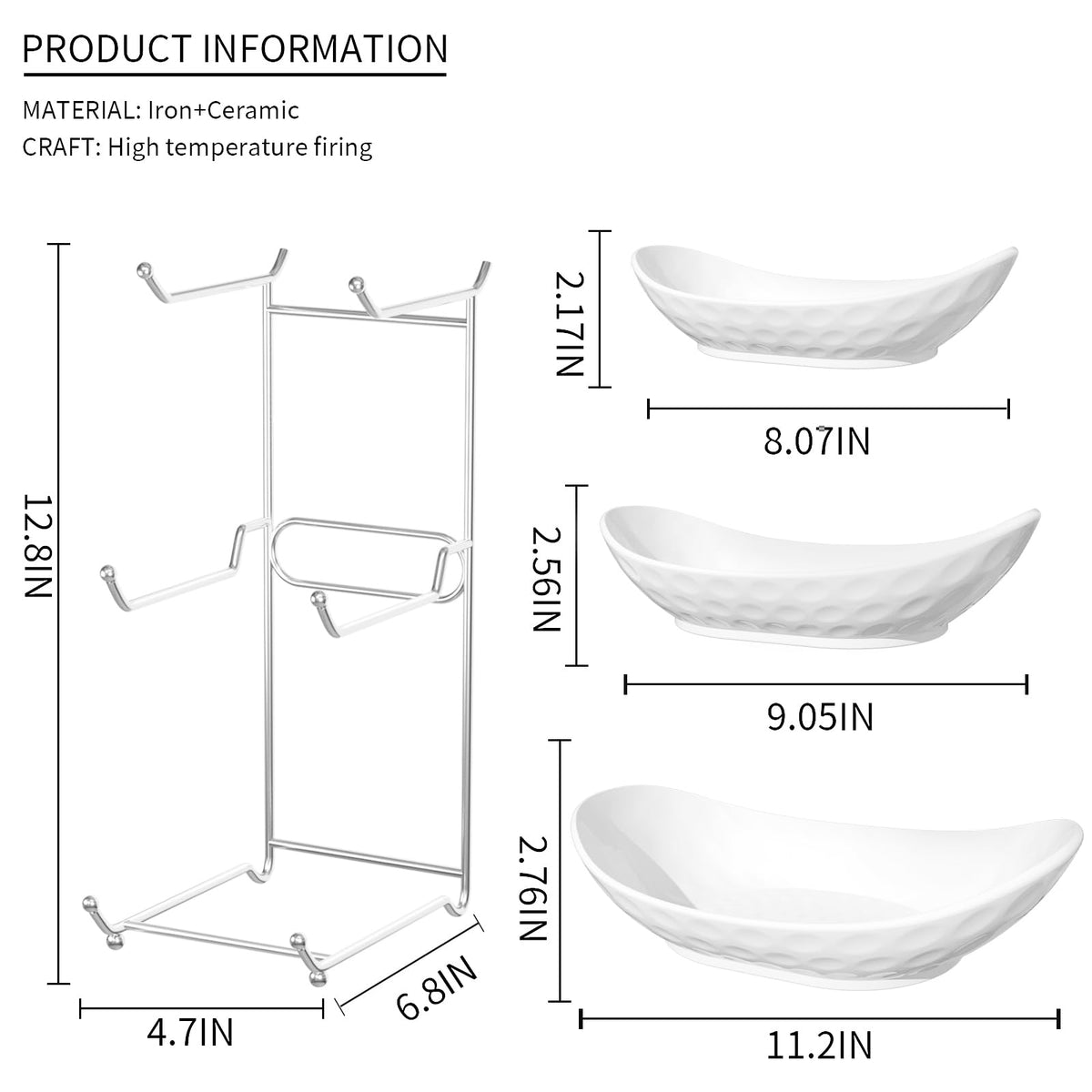 3 Tier Ceramic Fruit Bowl with Metal Rack R233