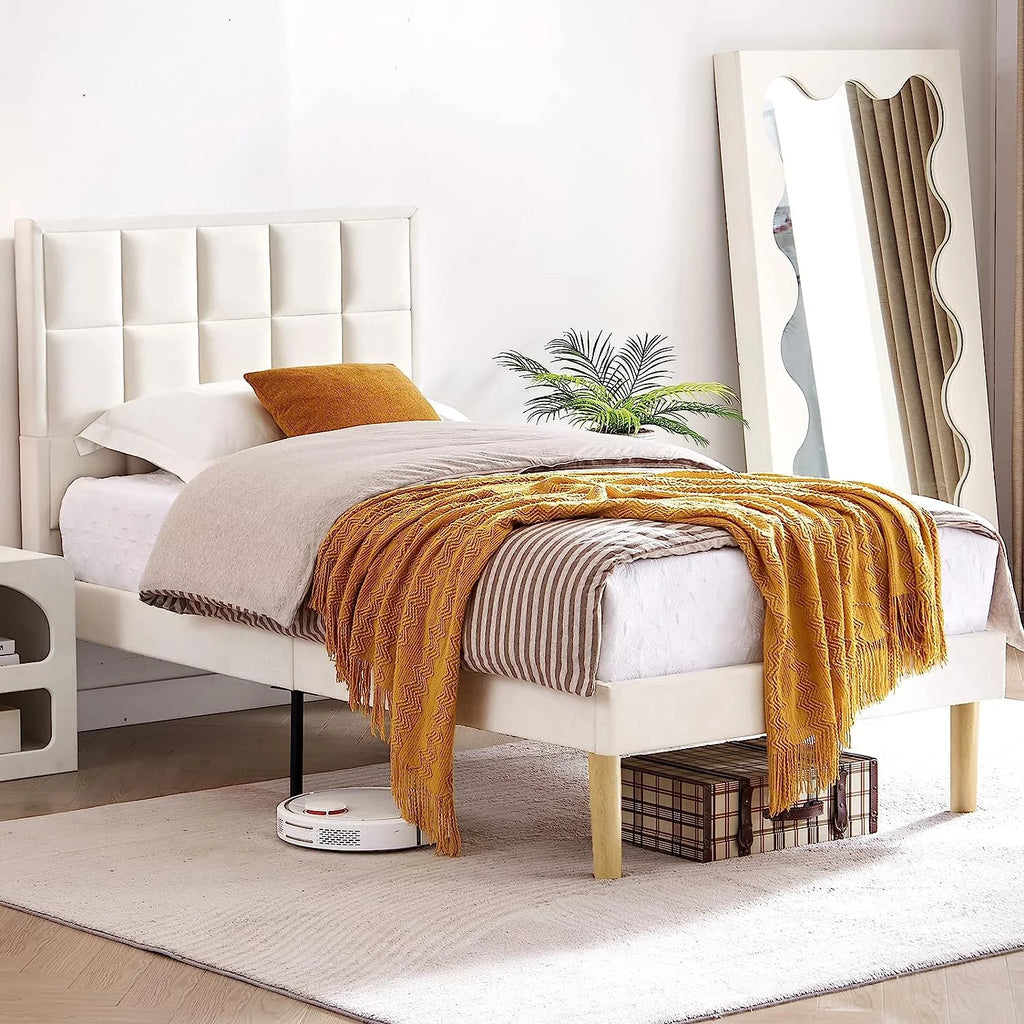 Twin Size Velvet Platform Bed Frame with Headboard L593749