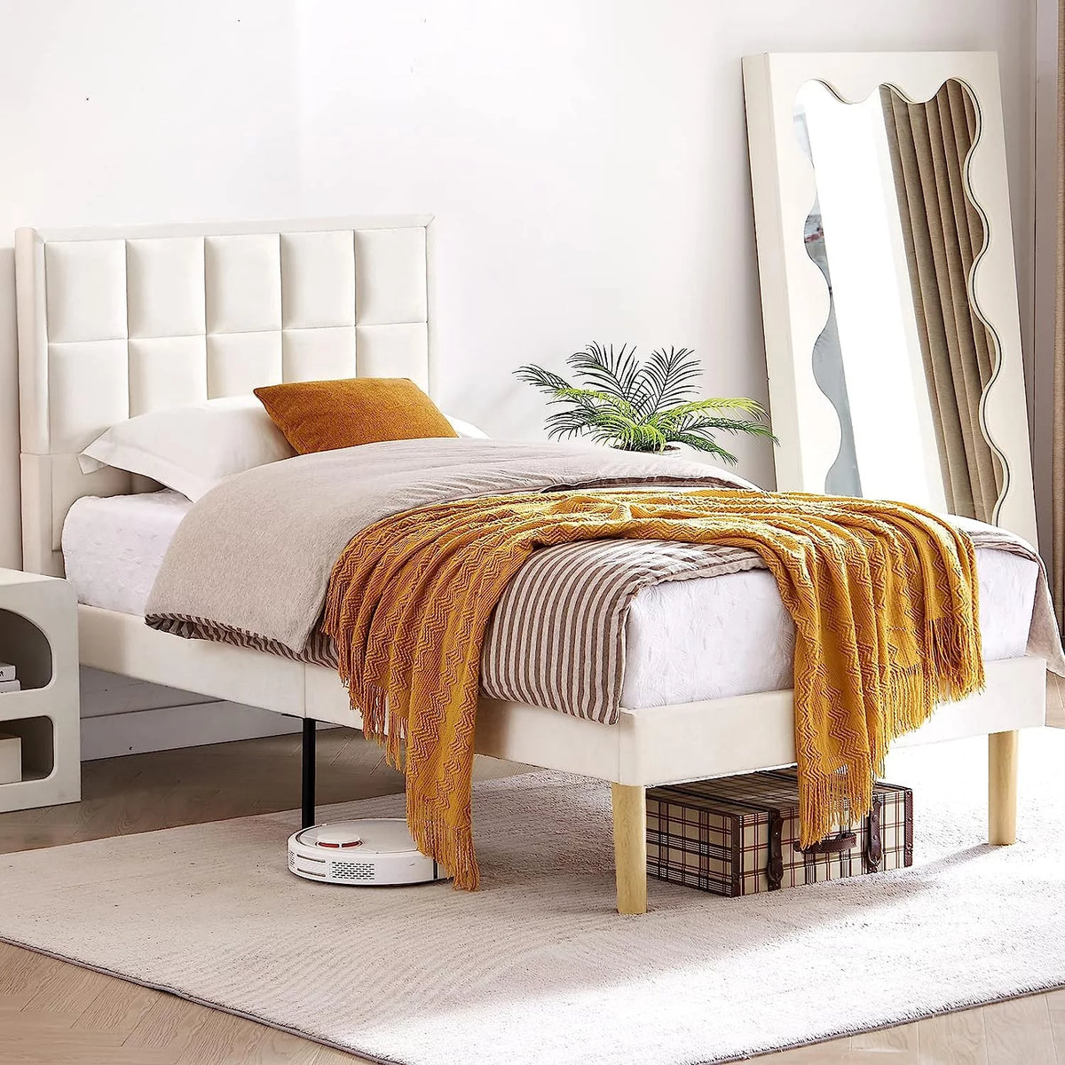 Twin Size Velvet Platform Bed Frame with Headboard L593749