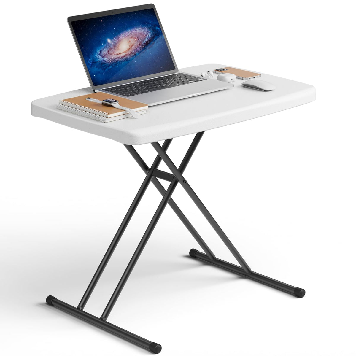 Folding Table 30 Inch Adjustable Height White Granite O192