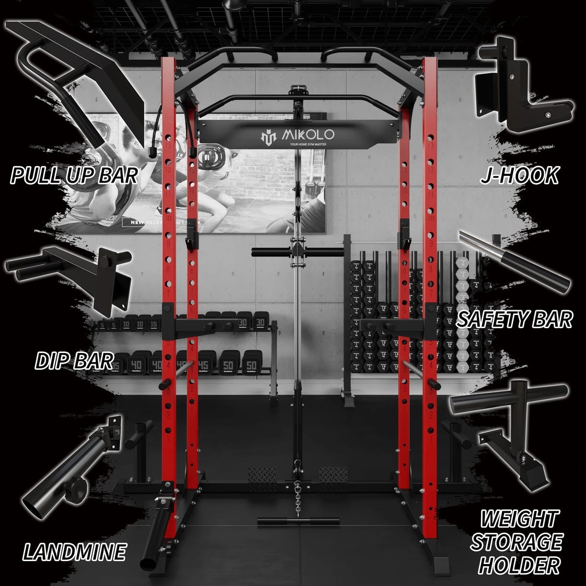 1200LBS Capacity Power Rack with LAT Pulldown System P161986