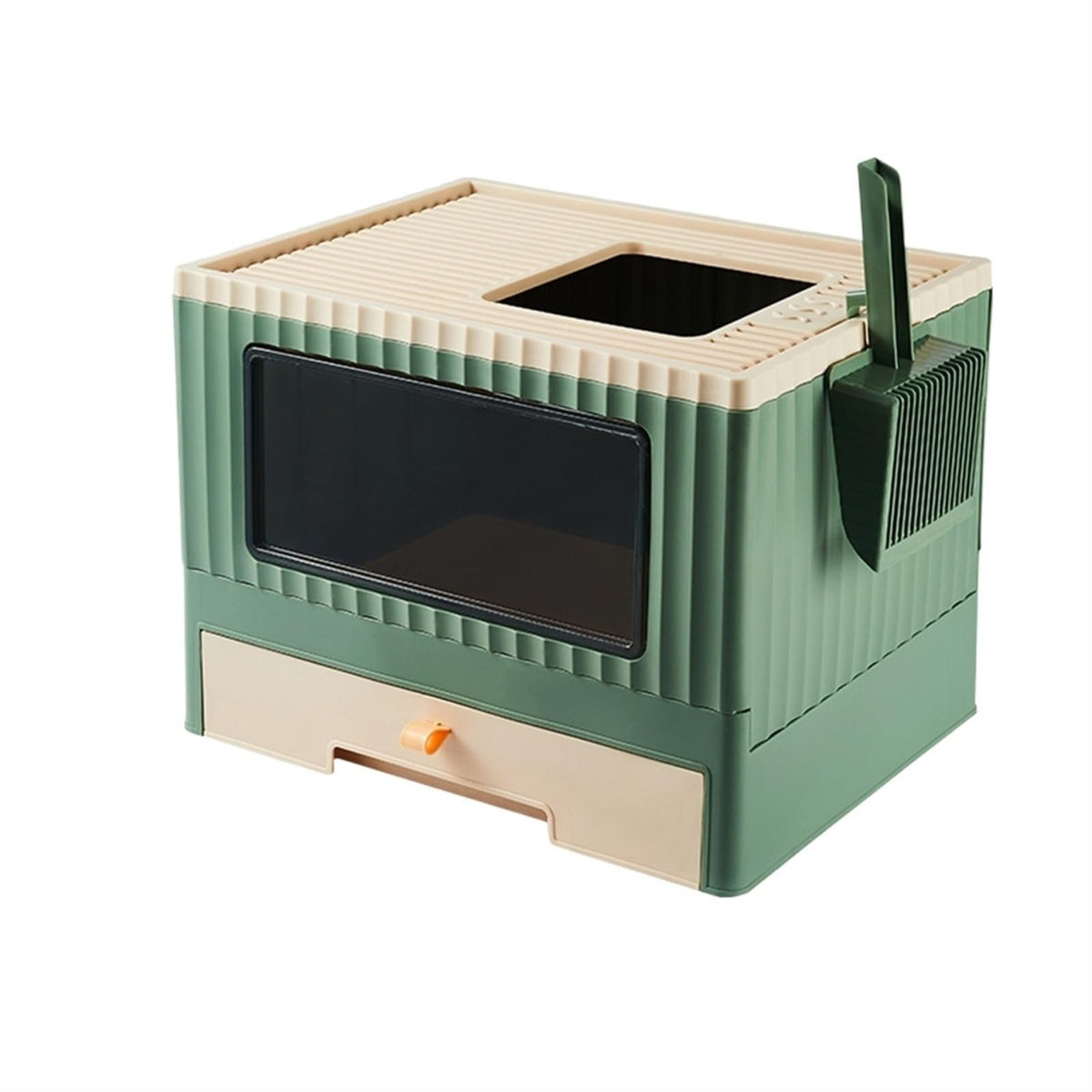 Top Entry Cat Litter Box with Lid Foldable Green Q840052
