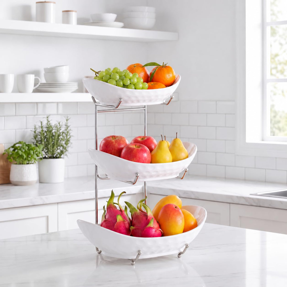 3 Tier Ceramic Fruit Bowl with Metal Rack R233