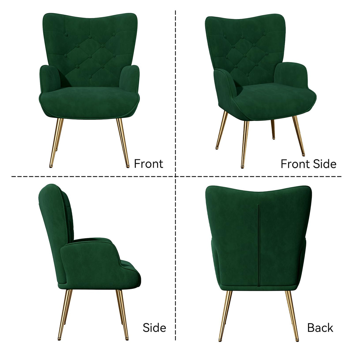 Velvet Upholstered Accent Chair Set of 2 with Metal Legs K8026