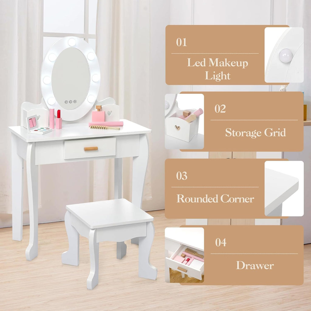 Vanity Table Set with Lighted Mirror and Stool F170