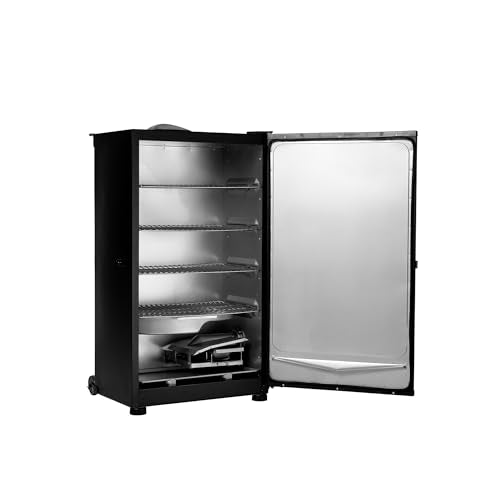 30-inch Digital Electric Vertical BBQ Smoker with Leg Kit and Side Wood Chip Loader in Black I372