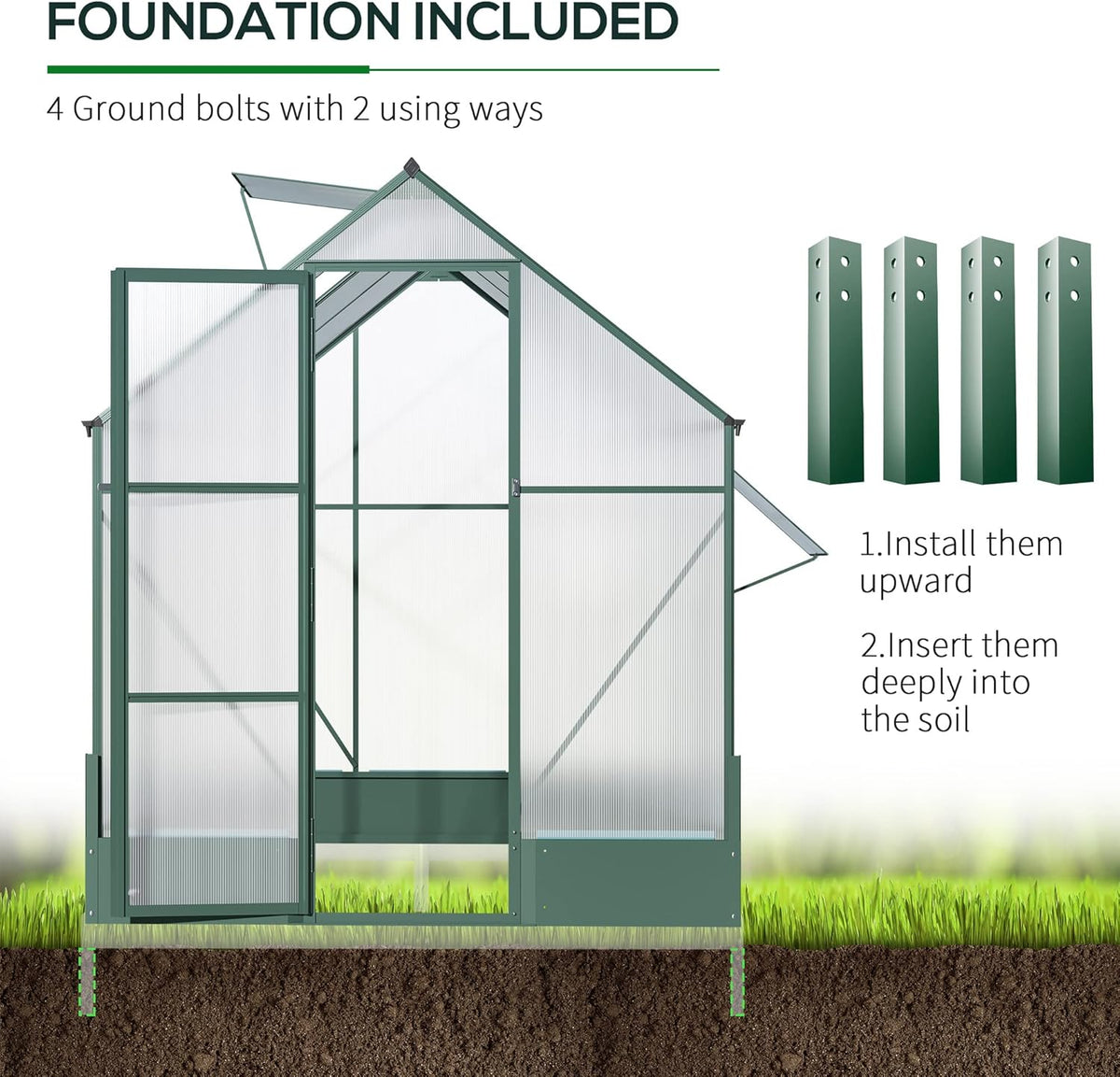 6' x 8' x 7' Walk-in Polycarbonate Greenhouse Y63128