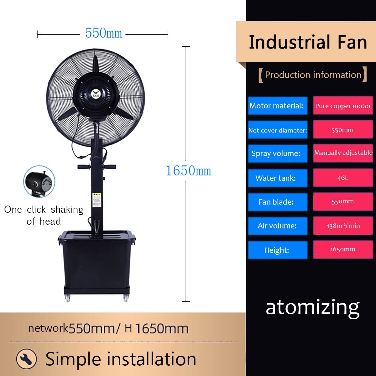 20 Inch High Velocity Metal Floor Fan with 3 Speed Settings H299