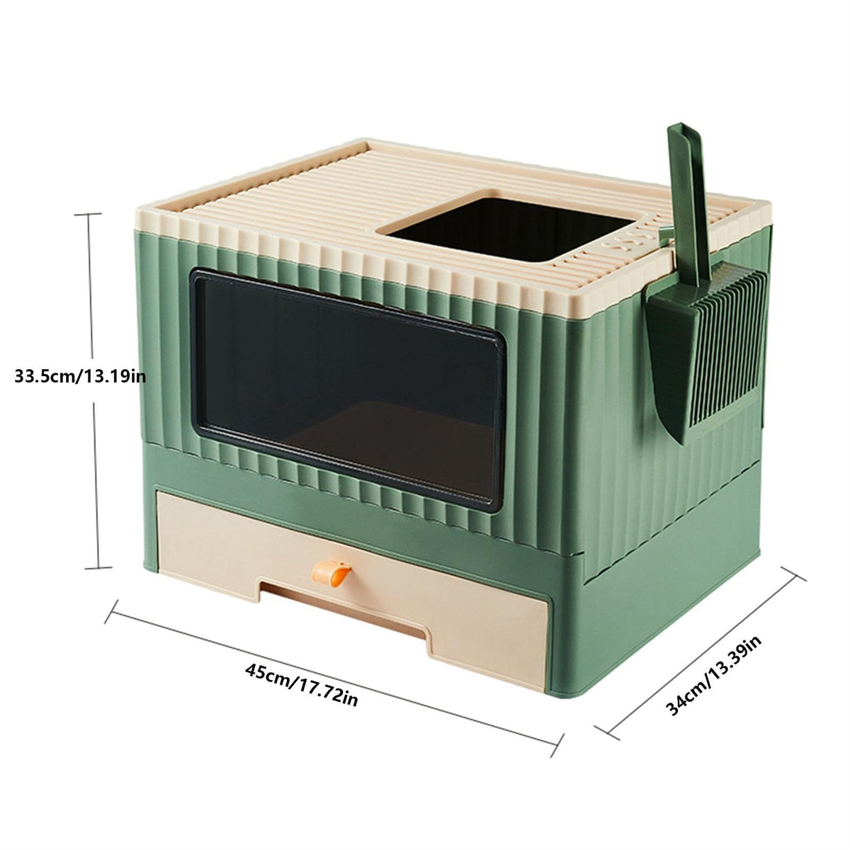 Top Entry Cat Litter Box with Lid Foldable Green Q840052