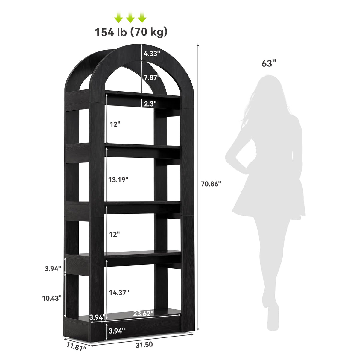 5-Tier Arch-Shaped Wooden Bookshelf Y47023
