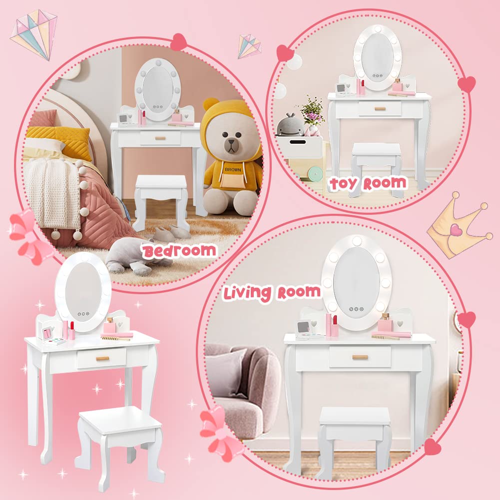 Vanity Table Set with Lighted Mirror and Stool F170