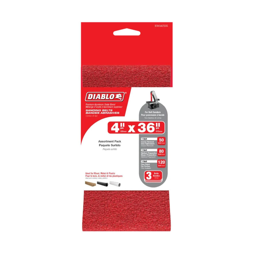 Assorted Sanding Belts 4" x 36" 3-Pack I1370