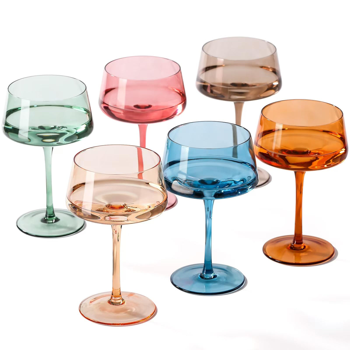 Hand Blown Colored Coupe Glasses Set of 6 M22351