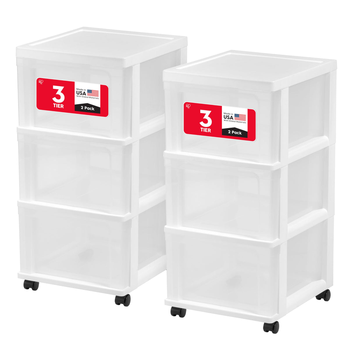 3 Drawer White Clear Storage Organizer Rolling Cart J800889