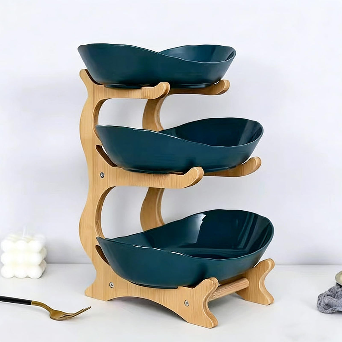 3-Tier Oval Fruit Basket with Bamboo Stand G427270