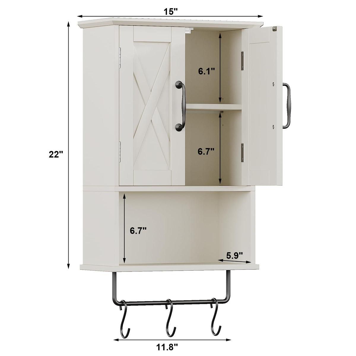Small Medicine Cabinet with Towel Bar and 3 Hooks J394