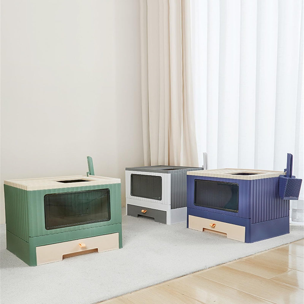 Top Entry Cat Litter Box with Lid Foldable Green Q840052
