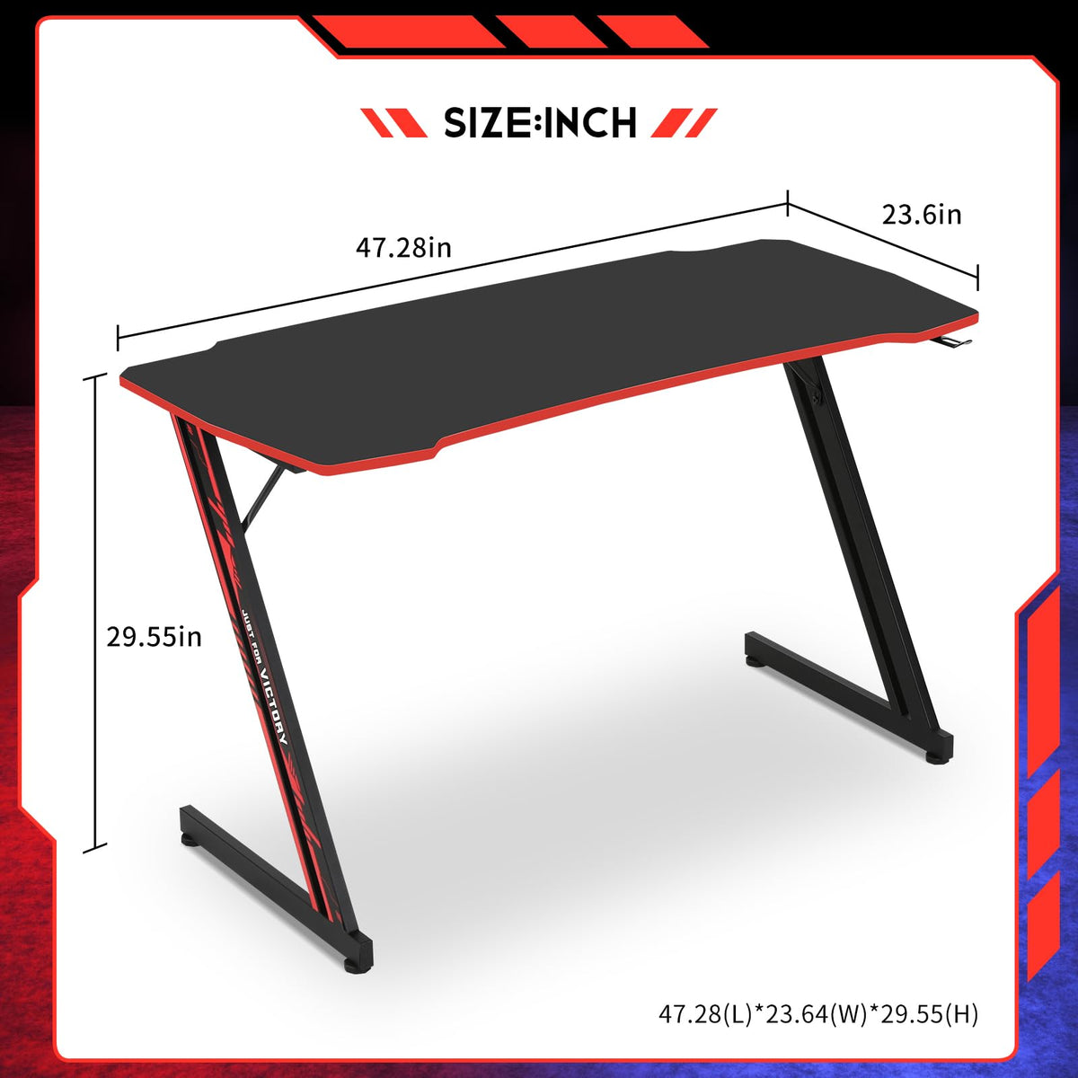 47 Inch Z Shaped Gaming Desk with Headphone Hook L335026