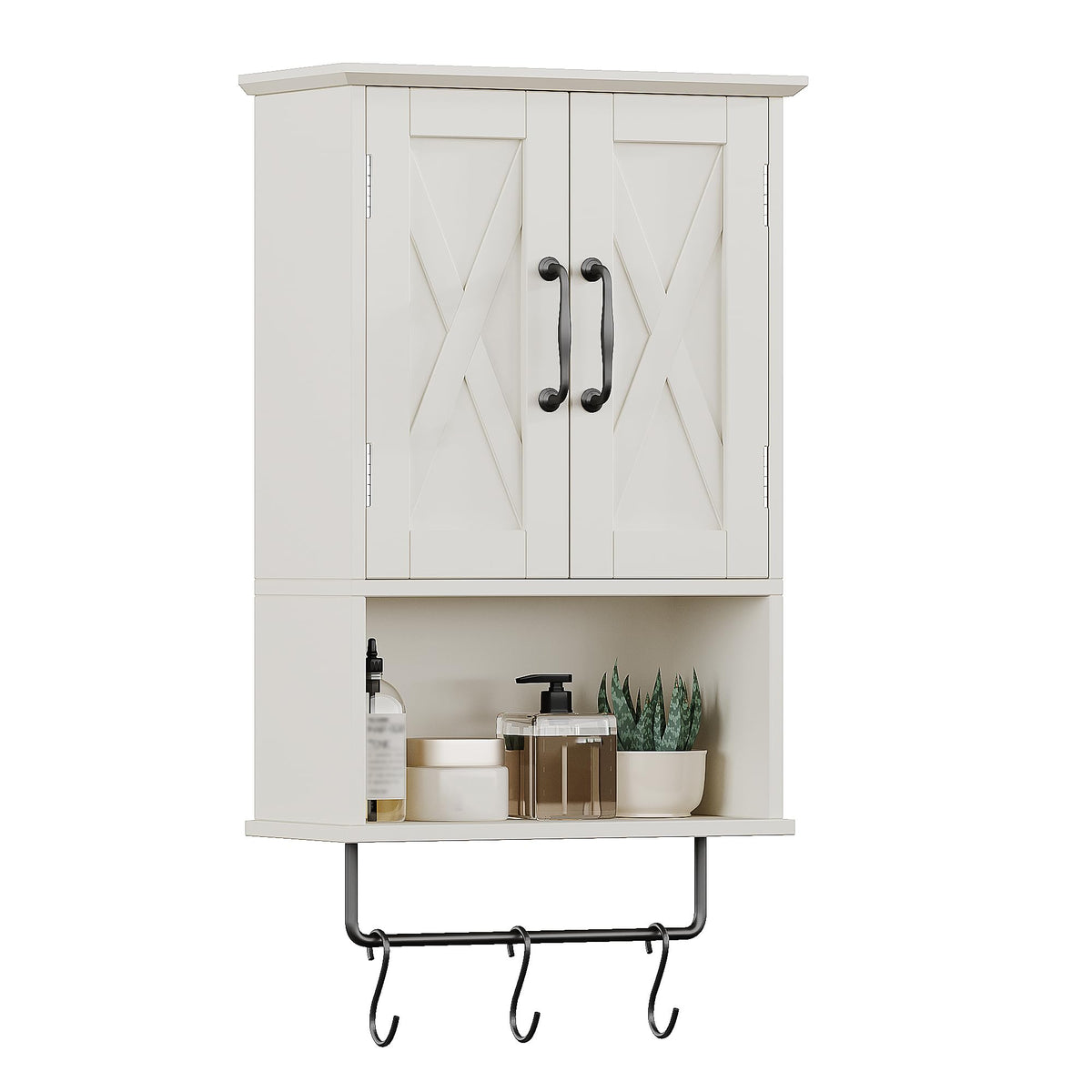 Small Medicine Cabinet with Towel Bar and 3 Hooks J394