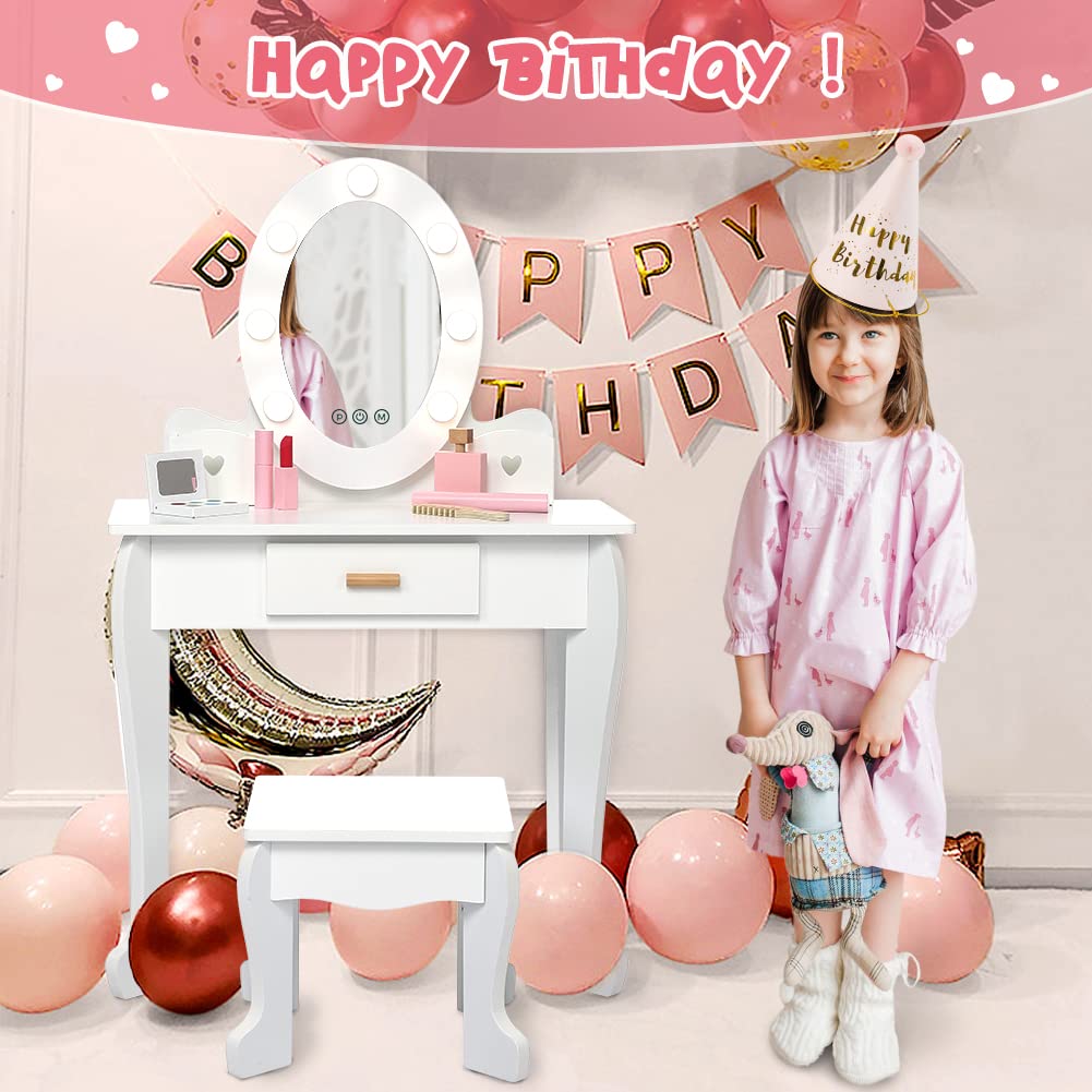 Vanity Table Set with Lighted Mirror and Stool F170