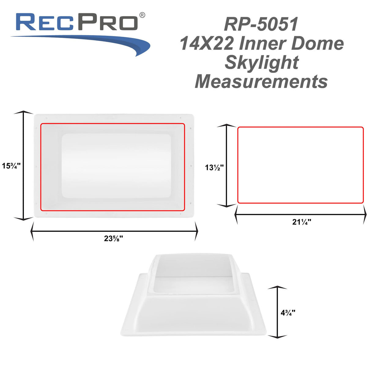Clear 14" x 22" Inner Skylight Dome O8923