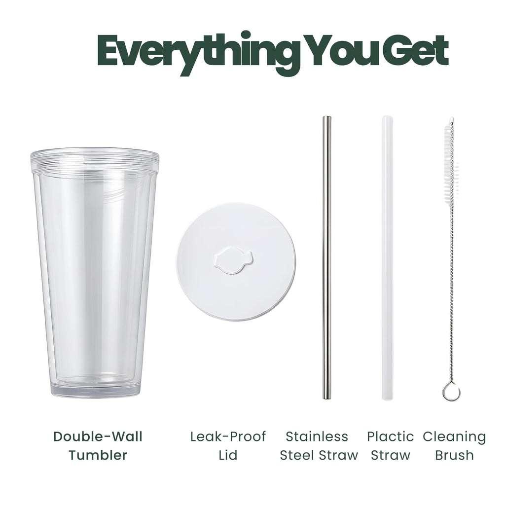 24 oz BPA-Free Double-Wall Insulated Plastic Tumbler with Lid and Straw H526