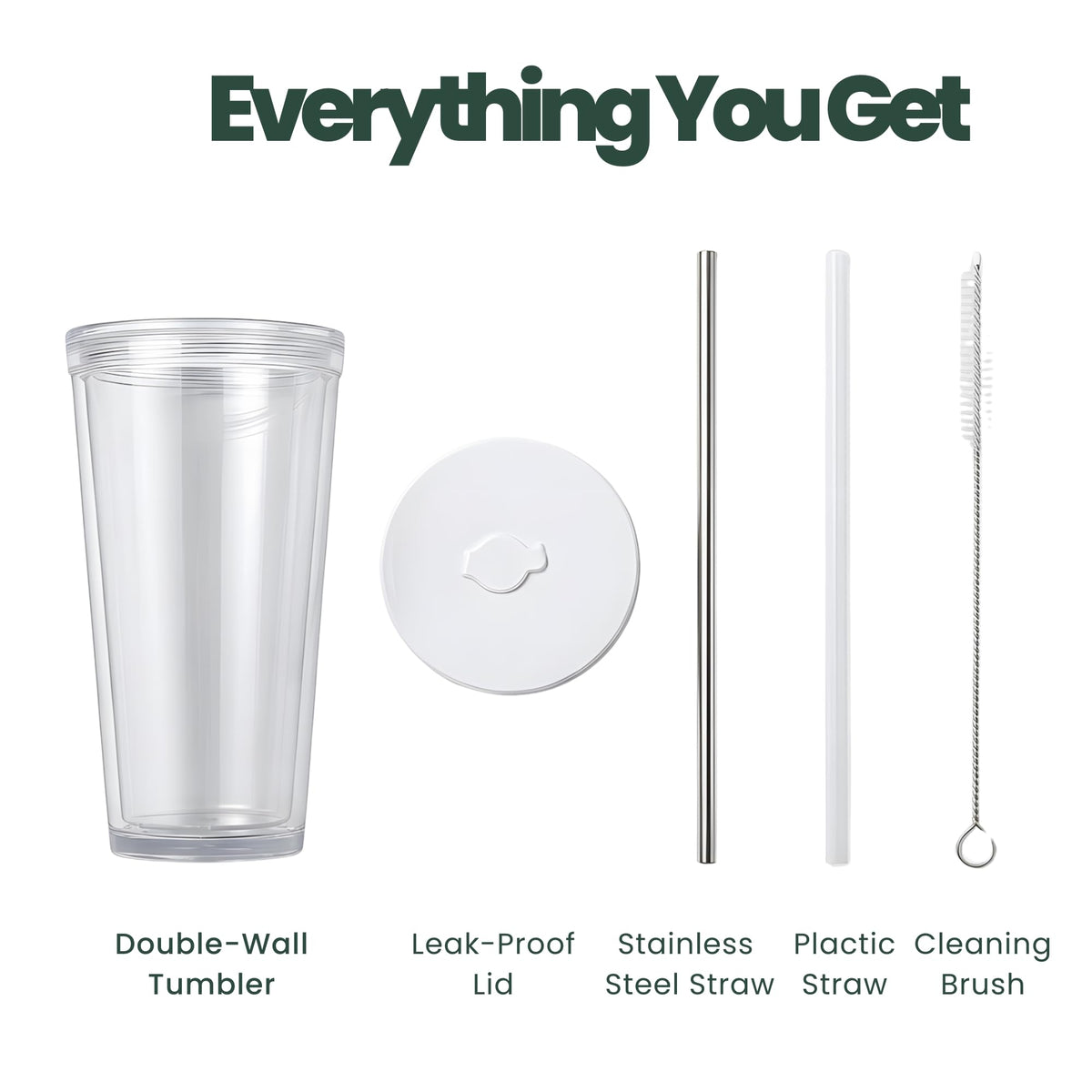 24 oz BPA-Free Double-Wall Insulated Plastic Tumbler with Lid and Straw H526
