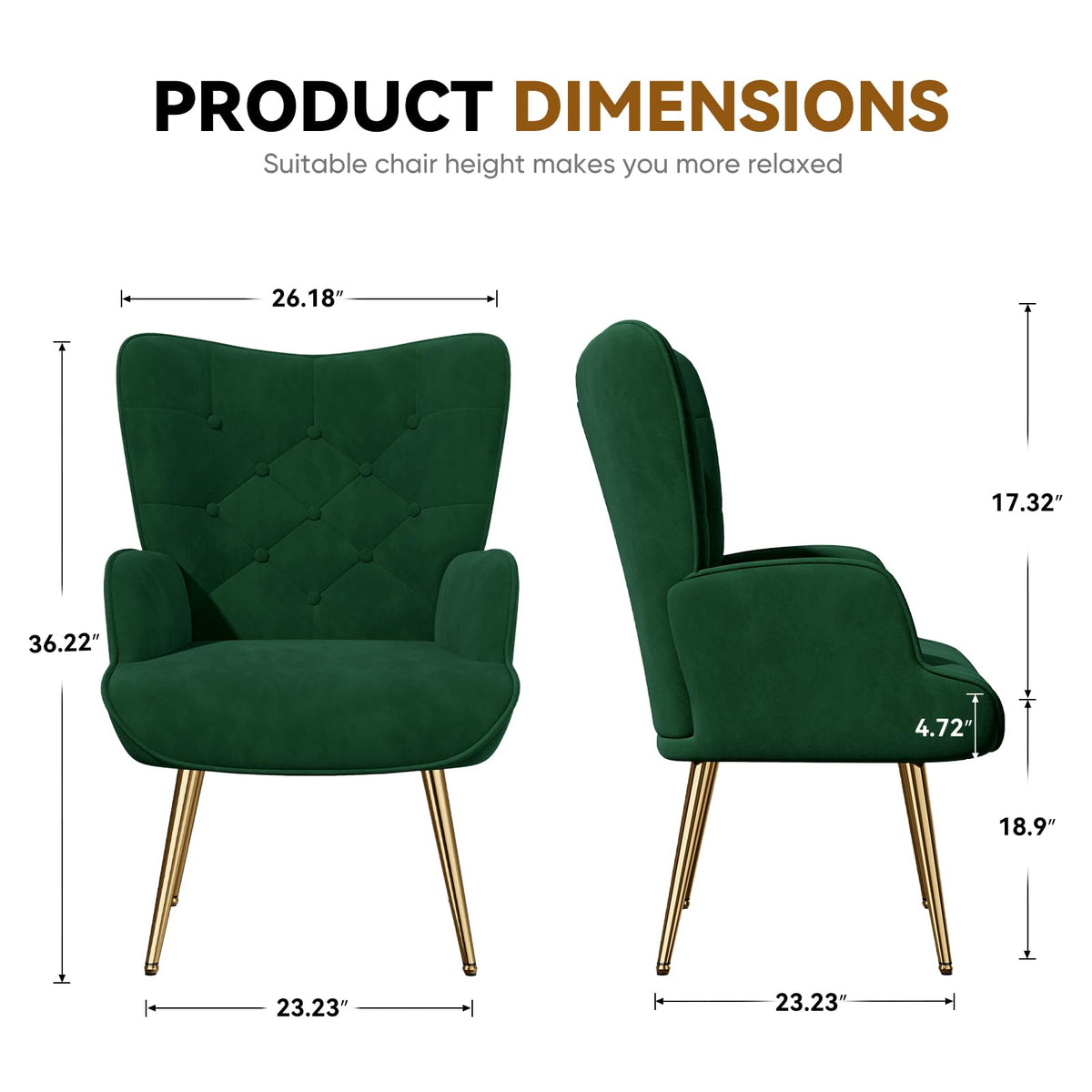 Velvet Upholstered Accent Chair Set of 2 with Metal Legs K8026