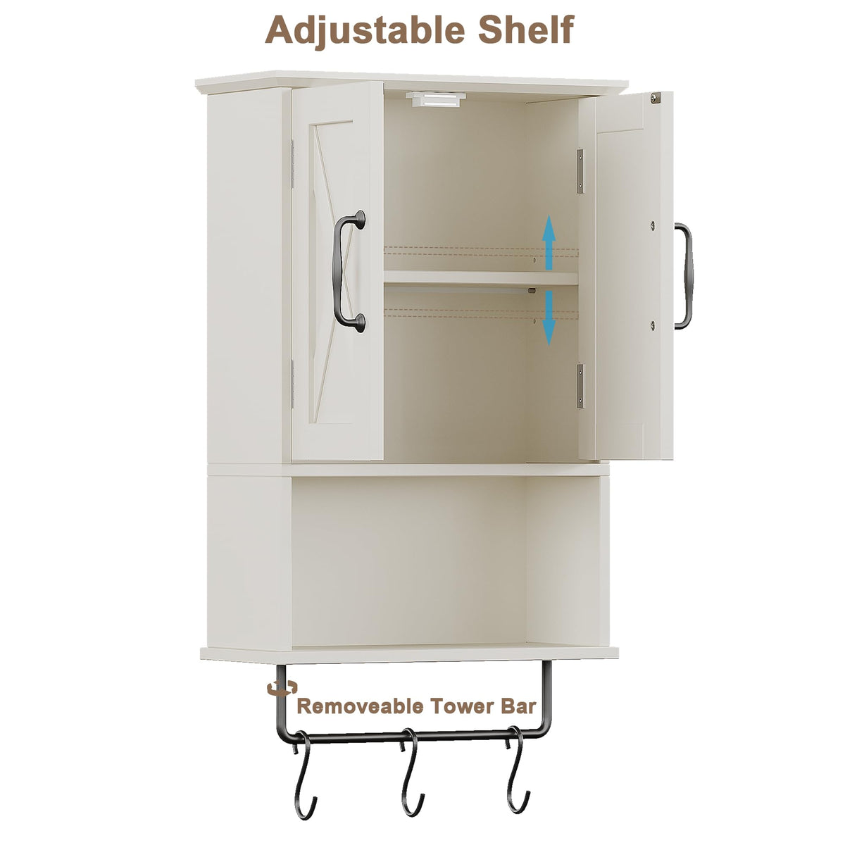 Small Medicine Cabinet with Towel Bar and 3 Hooks J394