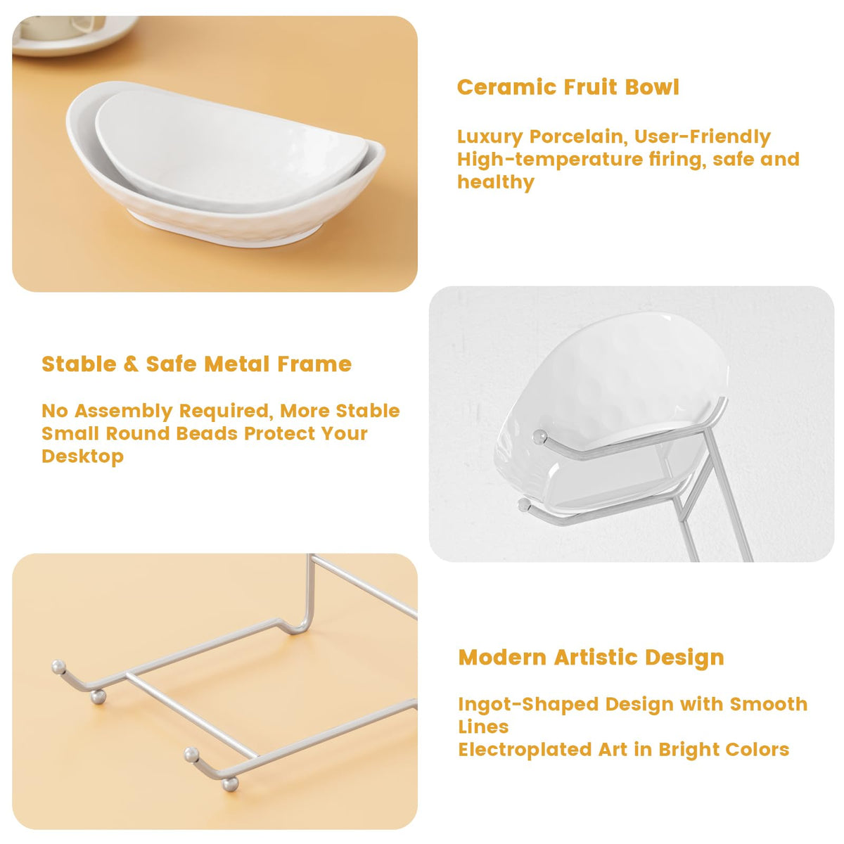 3 Tier Ceramic Fruit Bowl with Metal Rack R233