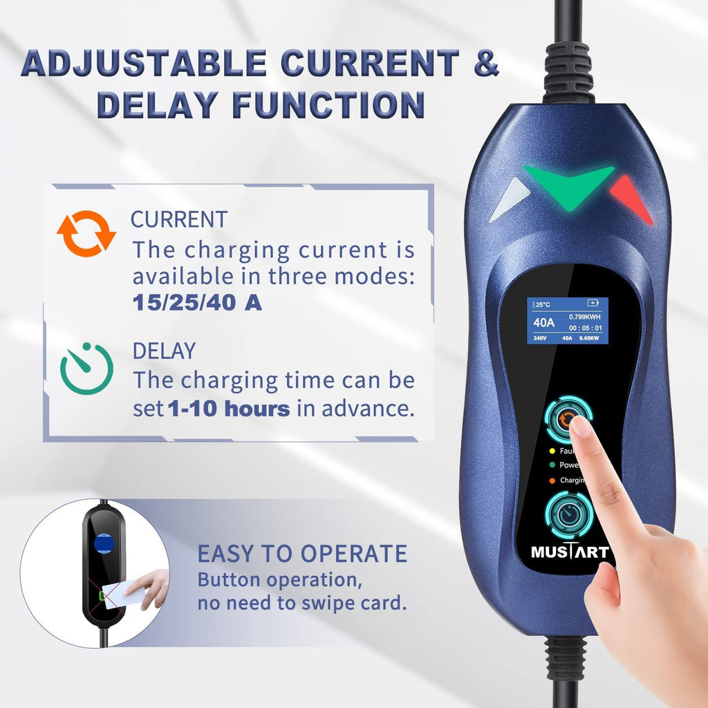 Portable Level 2 EV Charger, 240 Volt, 25ft Cable, 40 Amp Adjustable, NEMA 14-50P Q2309