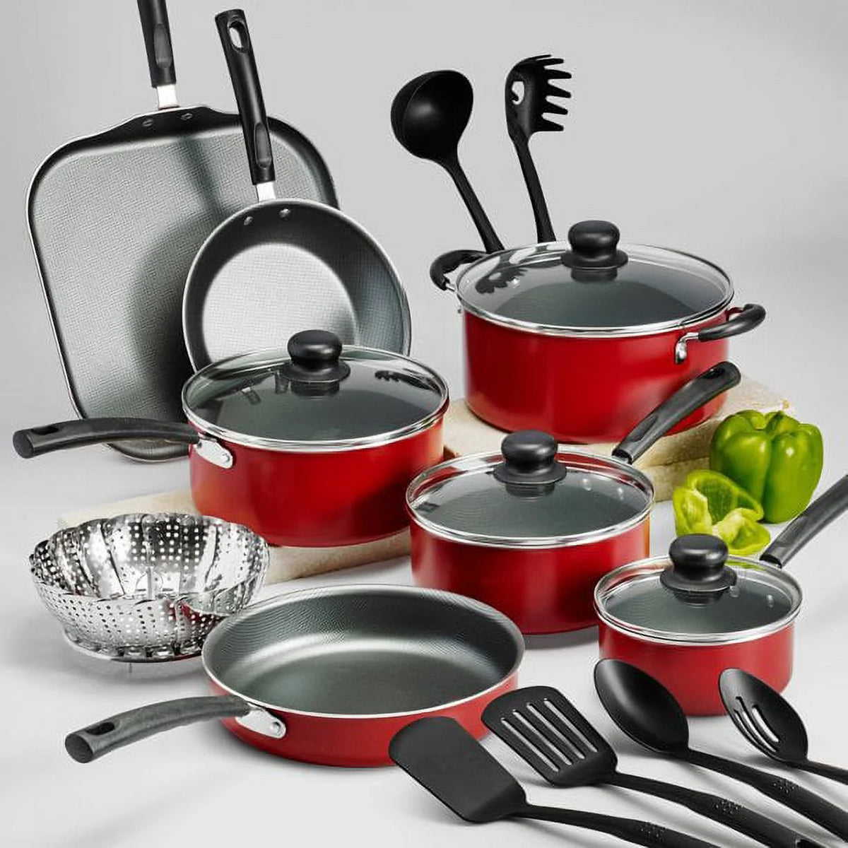 18 Pieces Non-stick Cookware Set, Red P529721