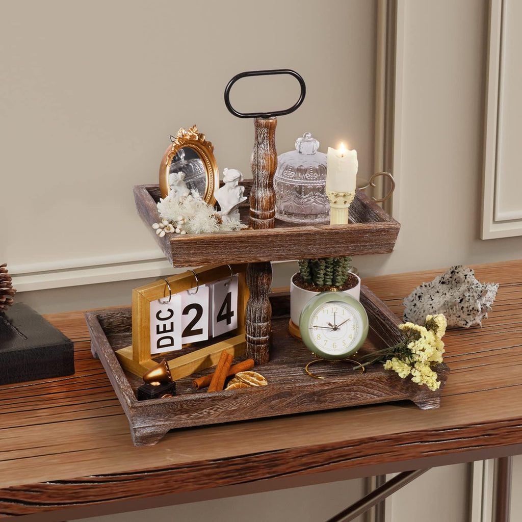 Two Tiered Wood Tray C759