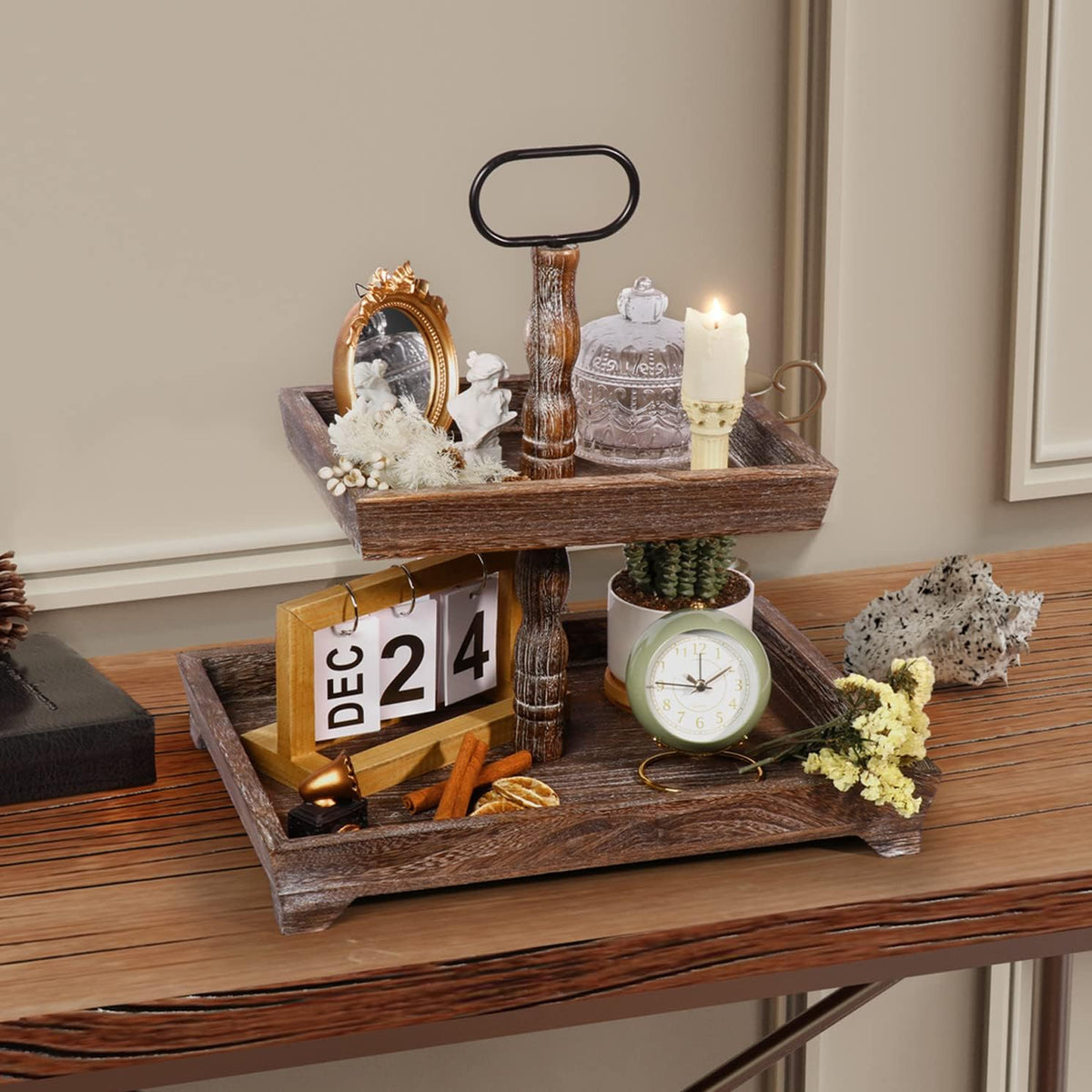 Two Tiered Wood Tray C759