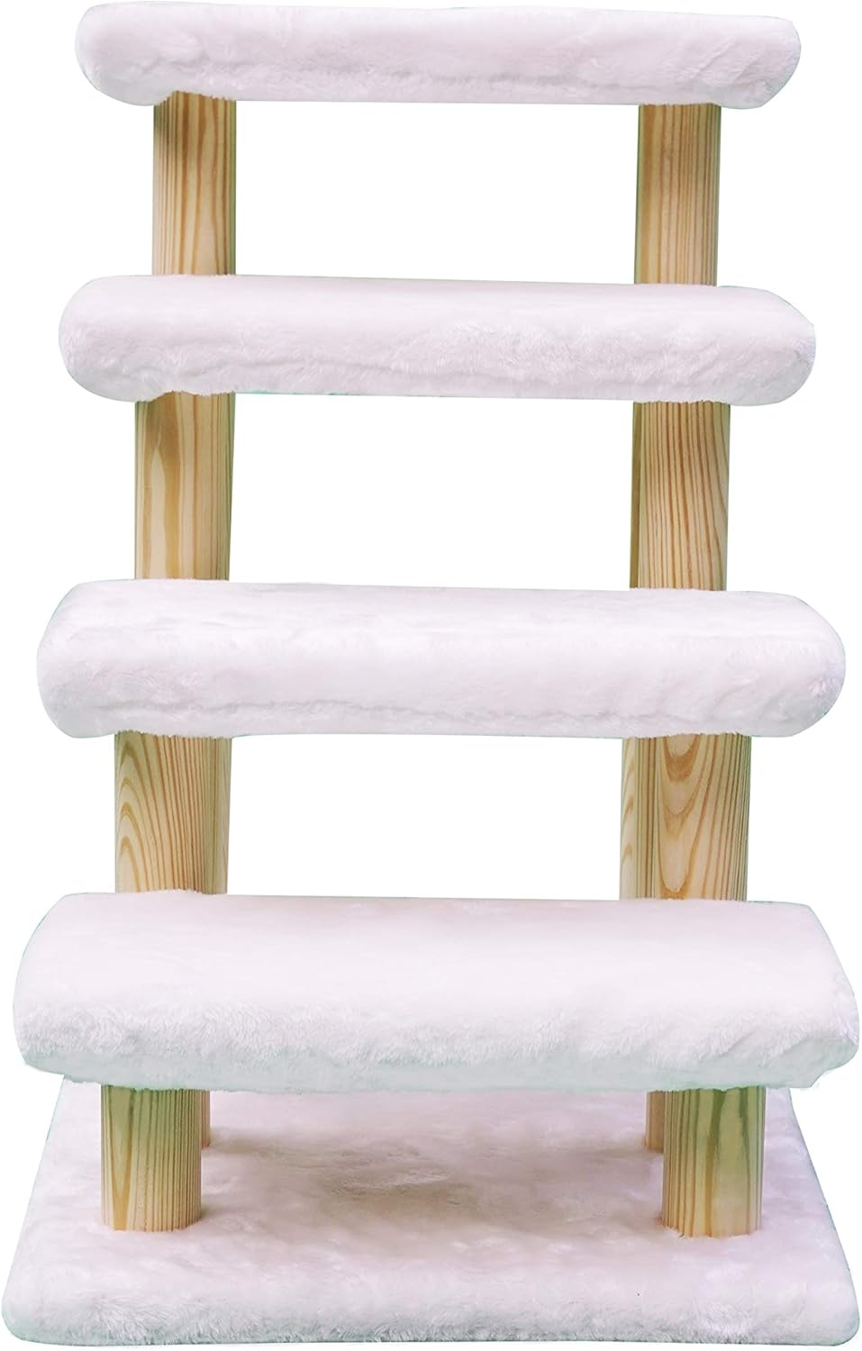 White 4-Step Wooden Pet Stairs with Detachable Carpet C82011