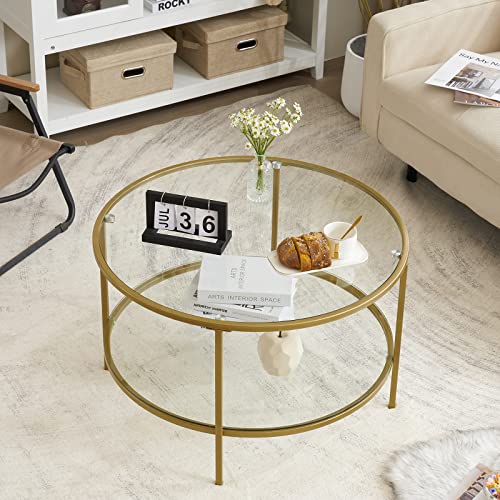 Round Glass Coffee Table with Storage C9090