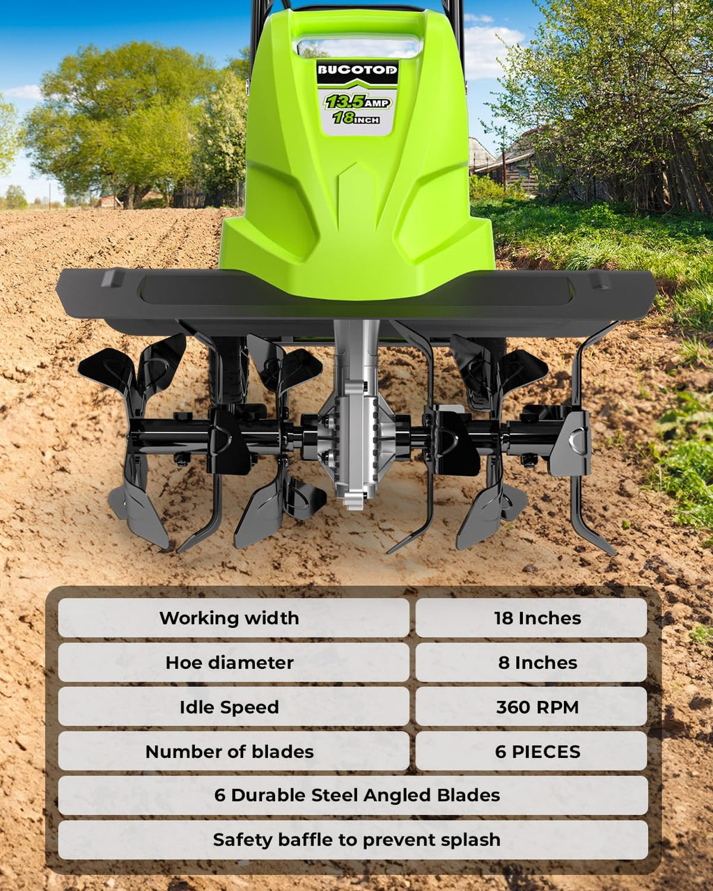 18-Inch 13.5 Amp Electric Tiller/Cultivator with 6 Steel Tines N781315