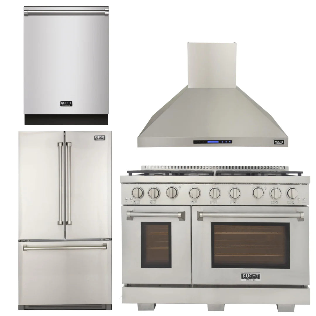 48 inch Natural Gas Range, Wall Range Hood, Refrigerator, Dishwasher J1687