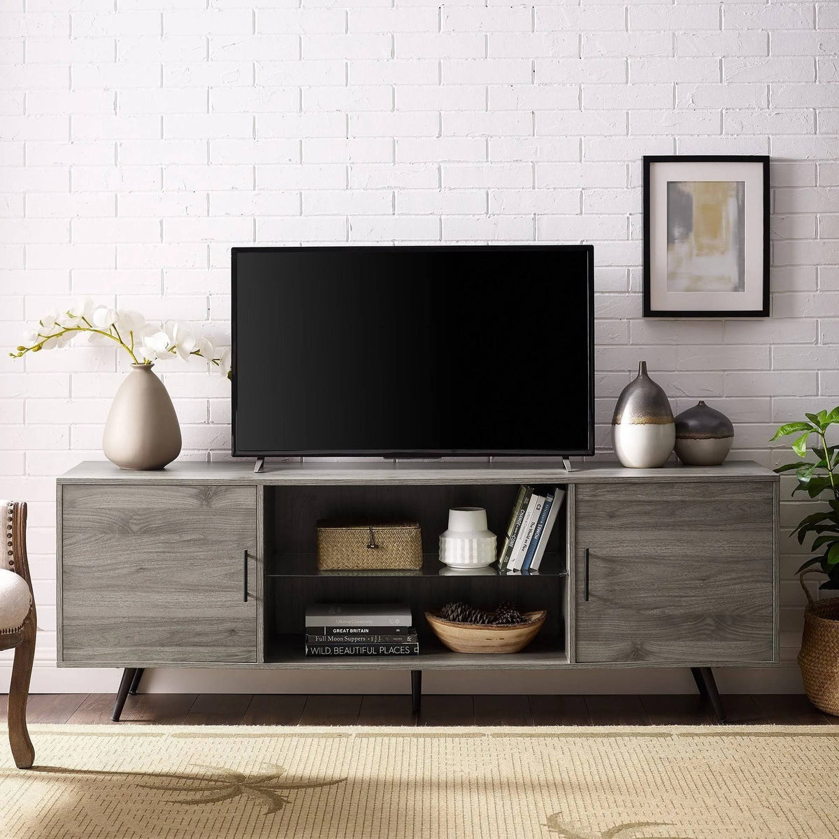 Slate Grey Mid-Century TV Console J3039