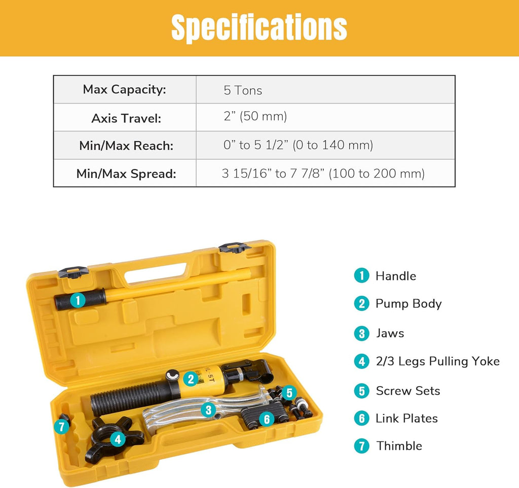 3-Jaw Hydraulic Gear Puller Set 5 Ton with Case I965792