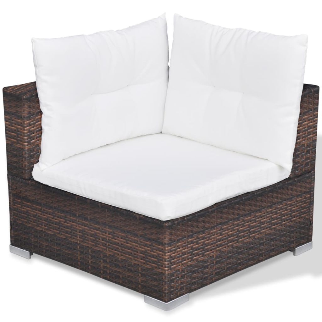 10 Piece Brown Poly Rattan Outdoor Sofa Set with Coffee Table and Ottoman P9450
