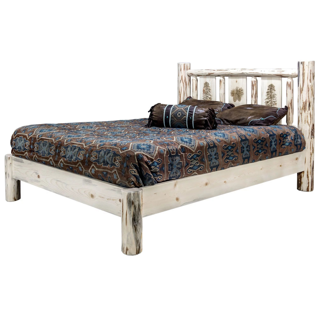 Full Platform Bed with Laser Engraved Pine Tree Design F92654