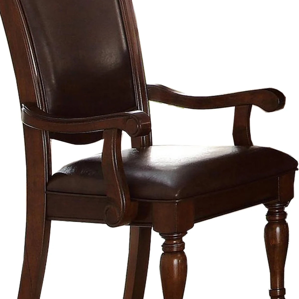Wood & Leather Dining Side Arm Chair, Brown & Dark Brown, Set of 2 C444543
