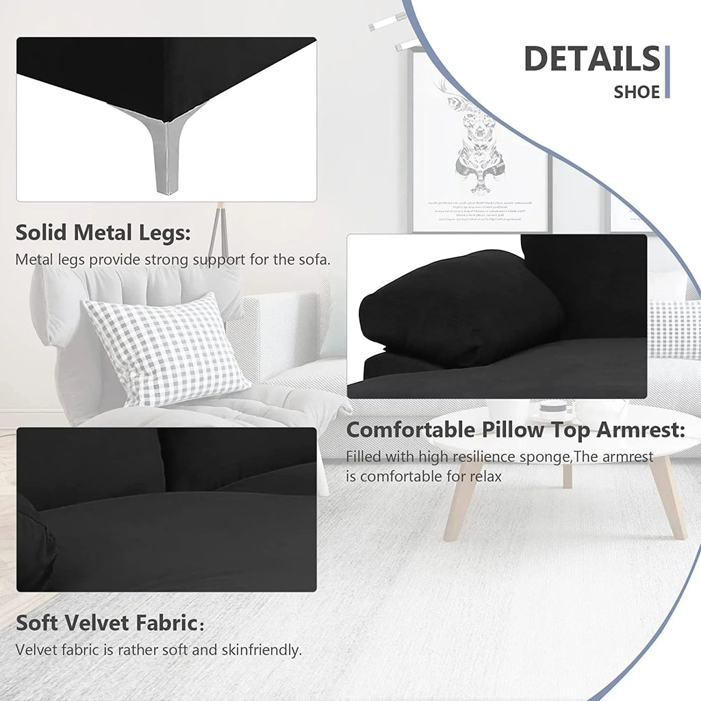 Black Velvet L-Shaped Sectional Sofa with Metal Legs D9670