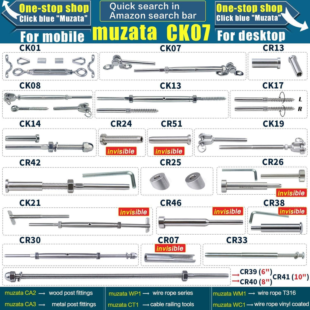40Set 1/8 Cable Railing Kit Hardware Heavy Duty Turnbuckle M5 Eye to Eye Stainless Steel Angle Adjustable R653318