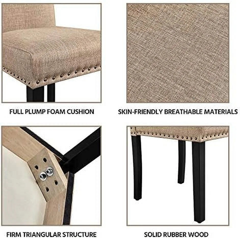 Upholstered Dining Chairs with Rubber Wood Legs and Nailhead Trim Set of 6 E42406
